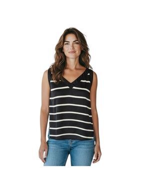 Who What Wear Size L Black Striped Sleeveless Top